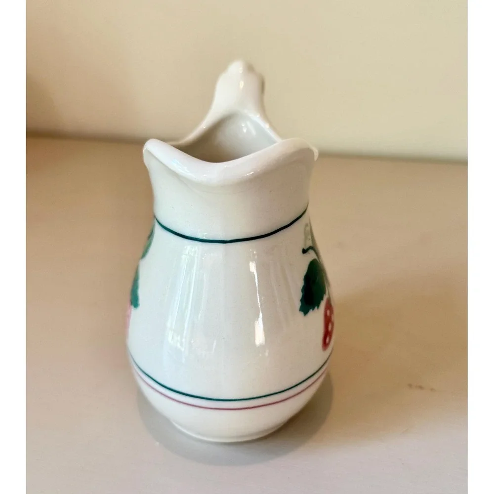 Vintage Hartstone Strawberry Stoneware Creamer | Hand Painted Small Milk Pitcher